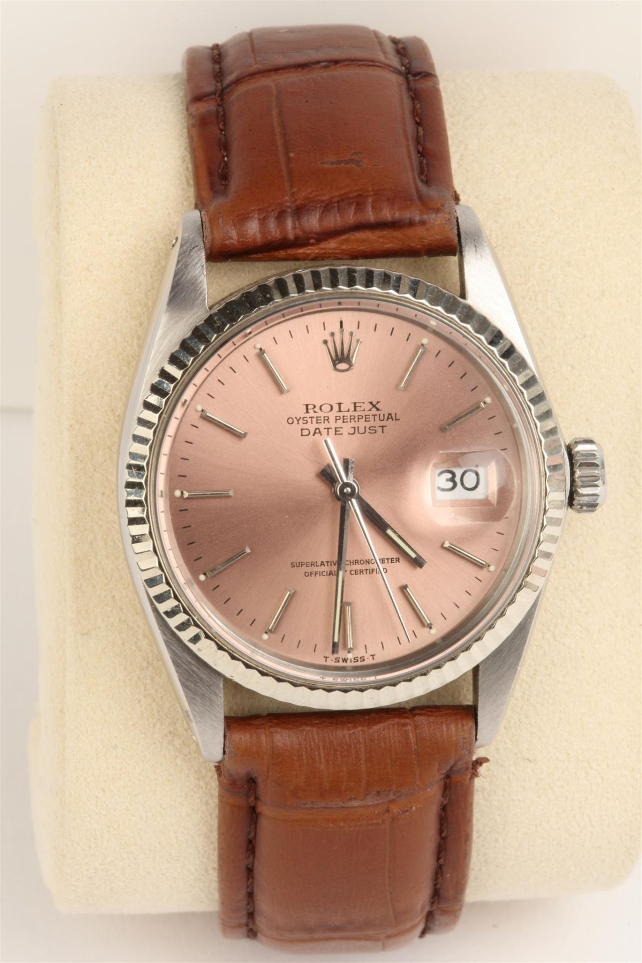 No VAT Gents Rolex Oyster Perpetual Date Just Watch With Brown Leather Rolex Strap