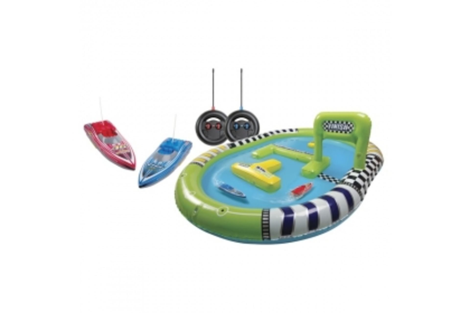 + VAT Brand New Two Twin Propellor Race Boats With Radio Controllers Plus Inflatable Pool (3x4)