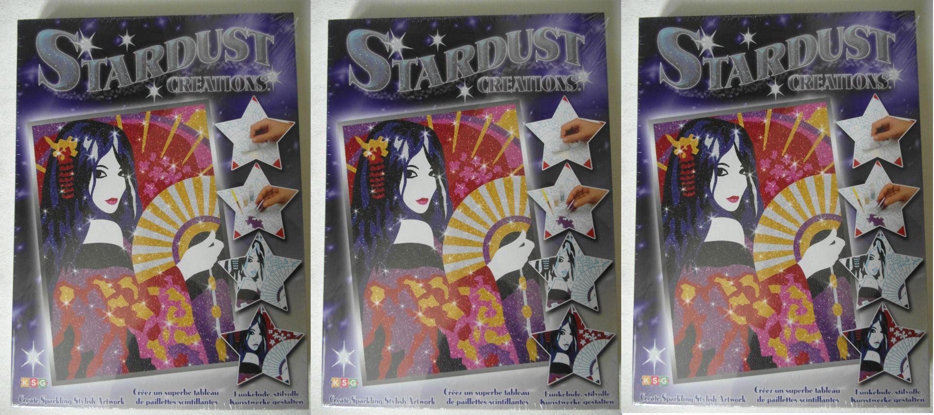 + VAT Brand New A Lot Of Four Stardust Creations Sparkling Artwork Sets -3 Fan Dance & 1 Butterfly