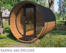 + VAT Brand New Sauna 280 Deluxe 28/42mm Timber - 235 x 235 x 280cm - Pallet Dimensions 280 x 120 x