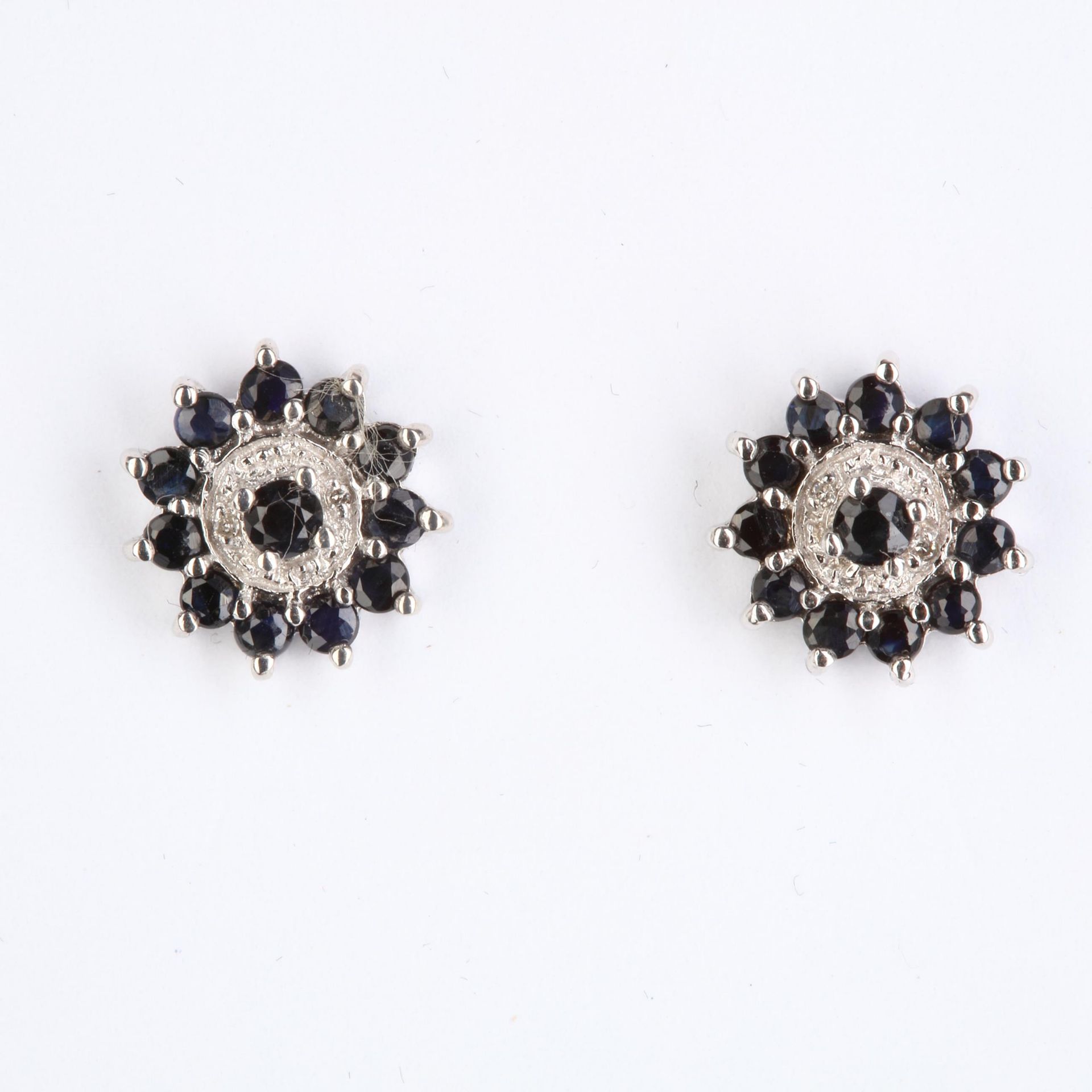 + VAT Pair Ladies Silver Sapphire and Diamond Earrings