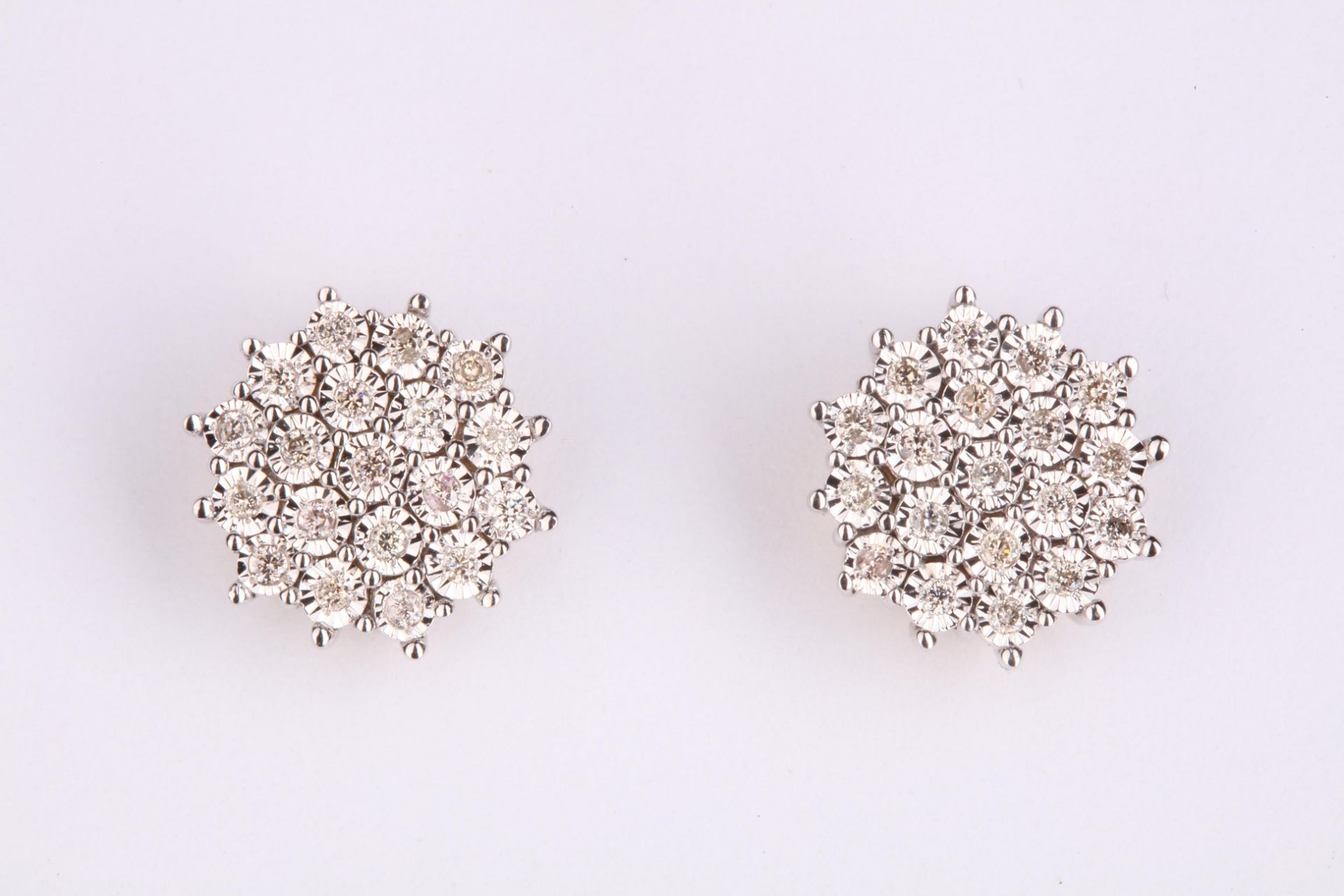 + VAT Ladies 9ct White Gold 0.24ct Diamond Cluster Earrings