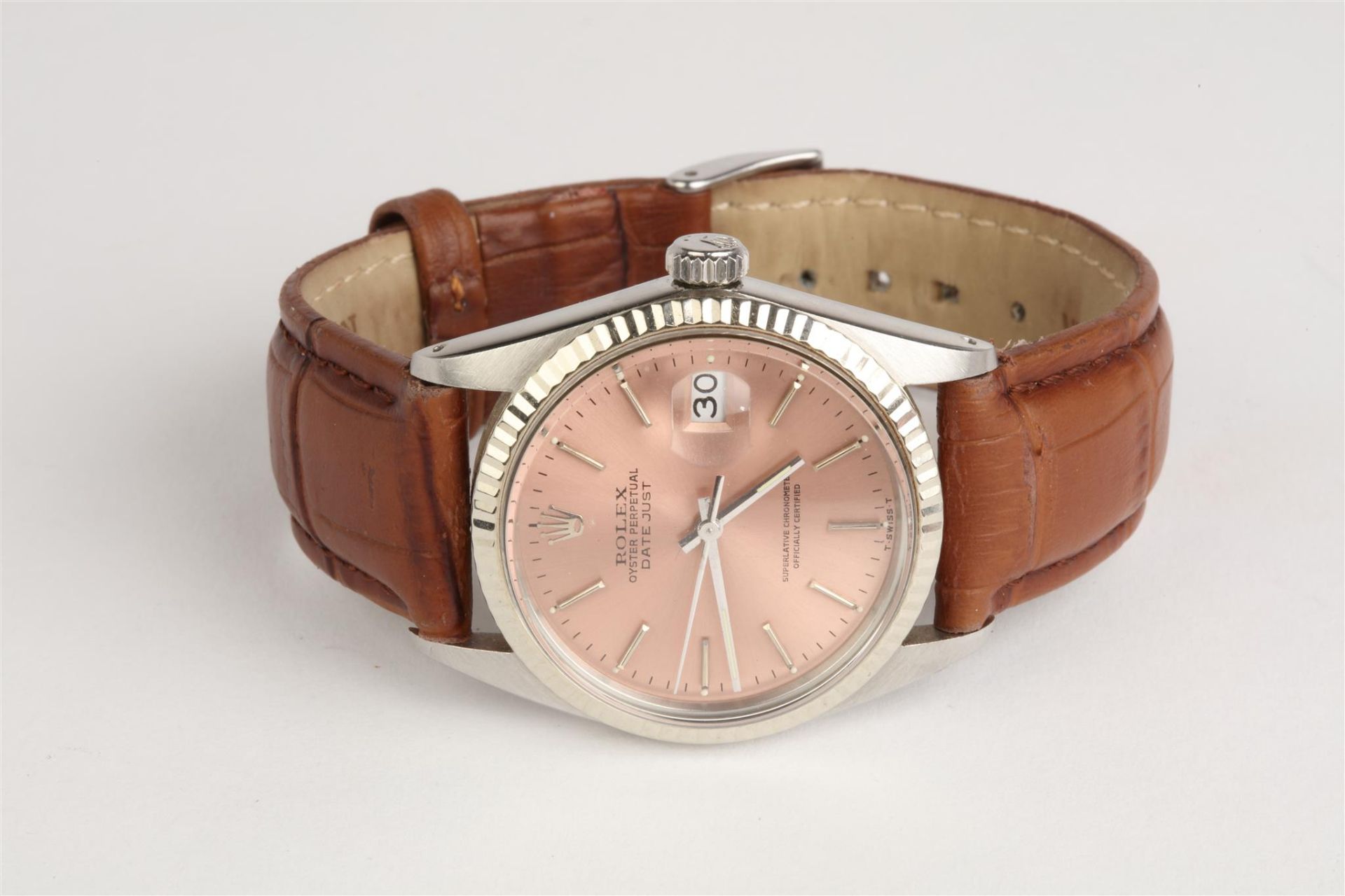 No VAT Gents Rolex Oyster Perpetual Date Just Watch With Brown Leather Rolex Strap - Image 2 of 3