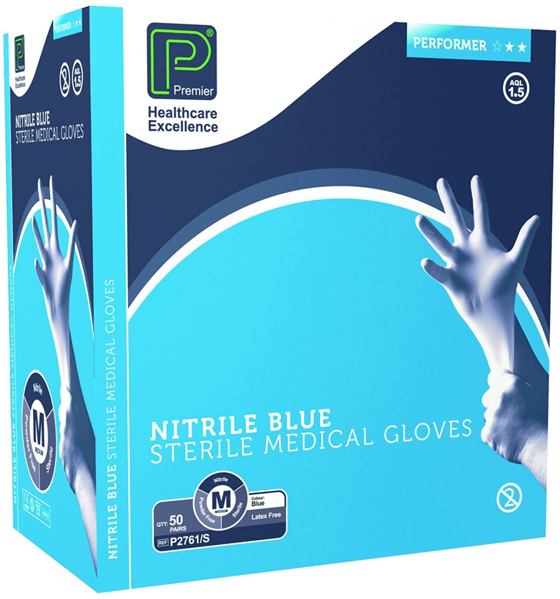 + VAT Grade A Box Of 50prs Blue Nitrile Sterile Medical Gloves Size M