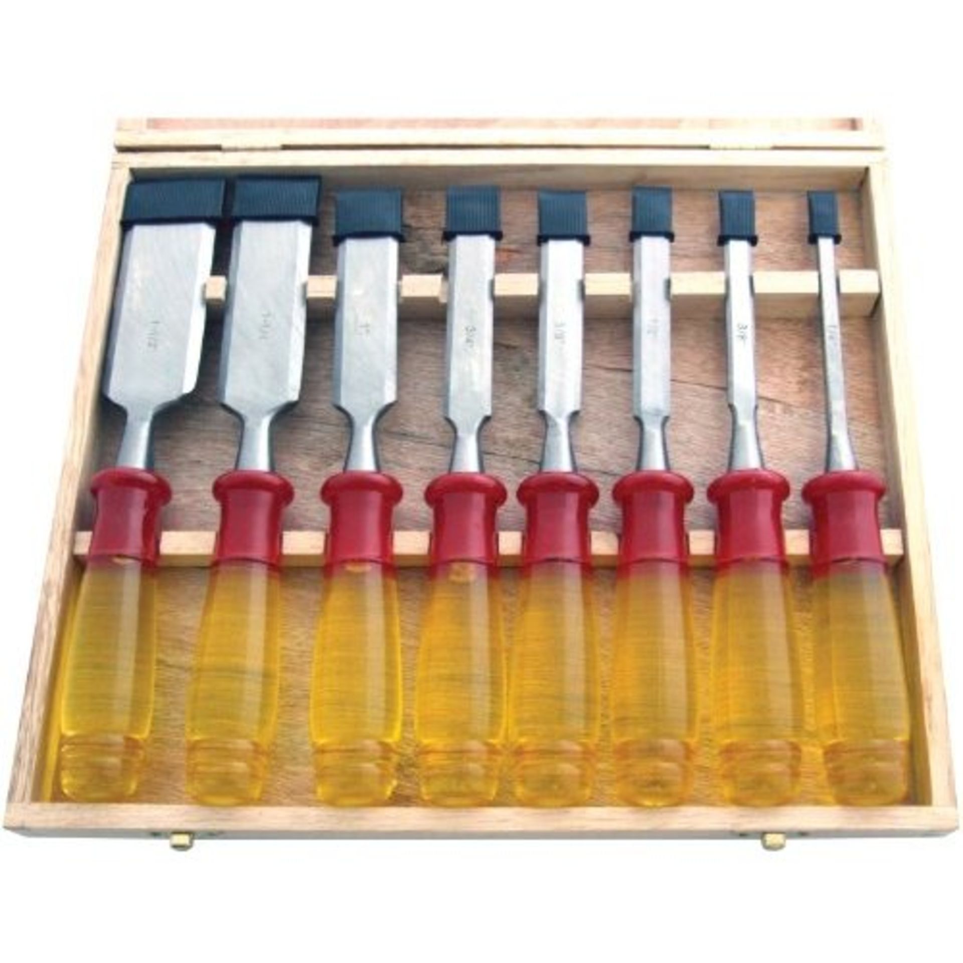 + VAT Brand New Eight Piece Professional Chisel Set With Wooden Storage Case