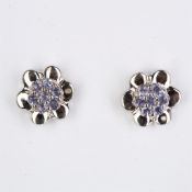 + VAT Pair Ladies Silver Sapphire and Diamond Earrings In Flower Design