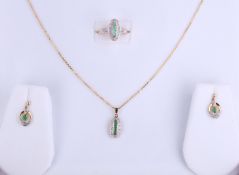 + VAT Ladies 9ct Yellow Gold Emerald and Diamond Jewellery Set To Include Emerald and Diamond