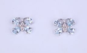 + VAT Pair Ladies Silver Aquamarine Earrings In Butterfly Design