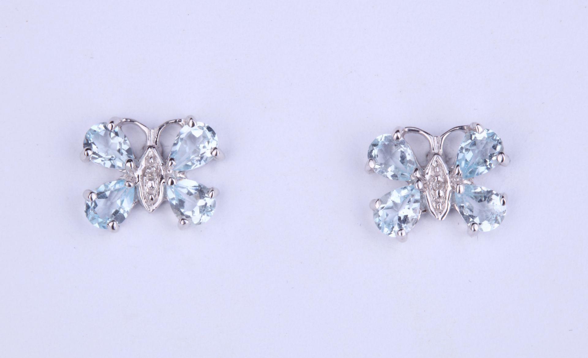 + VAT Pair Ladies Silver Aquamarine Earrings In Butterfly Design