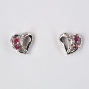 + VAT Pair Ladies Silver Ruby and Diamond Heart Shape Earrings
