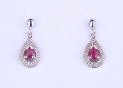 + VAT Pair Ladies Silver Ruby and Diamond Drop Earrings