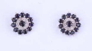 + VAT Ladies Silver Sapphire and Diamond Flower Design Earrings