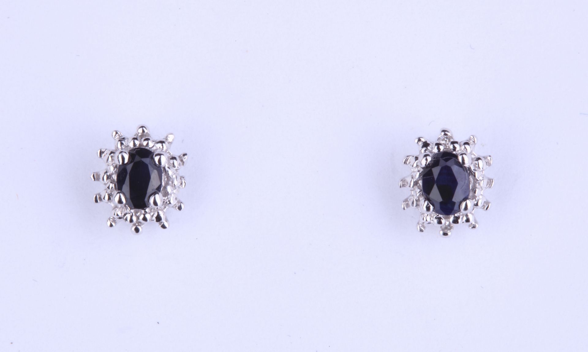 + VAT Ladies Silver Sapphire and Diamond Circular Earrings