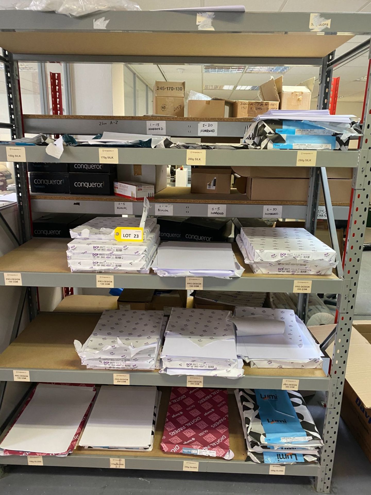 Quantity of assorted paper & envelope stock as lotted - NO RACKING INCLUDED