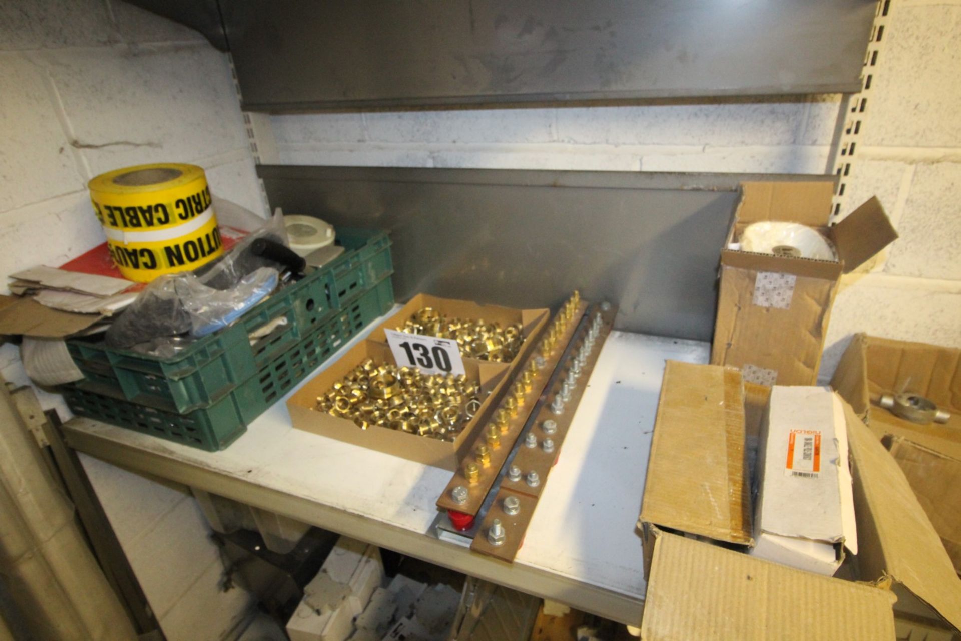 CONTENTS ON SHELF BRASS COMPRESSION FITTINGS, TOA CALORIE SPEAKER ETC.