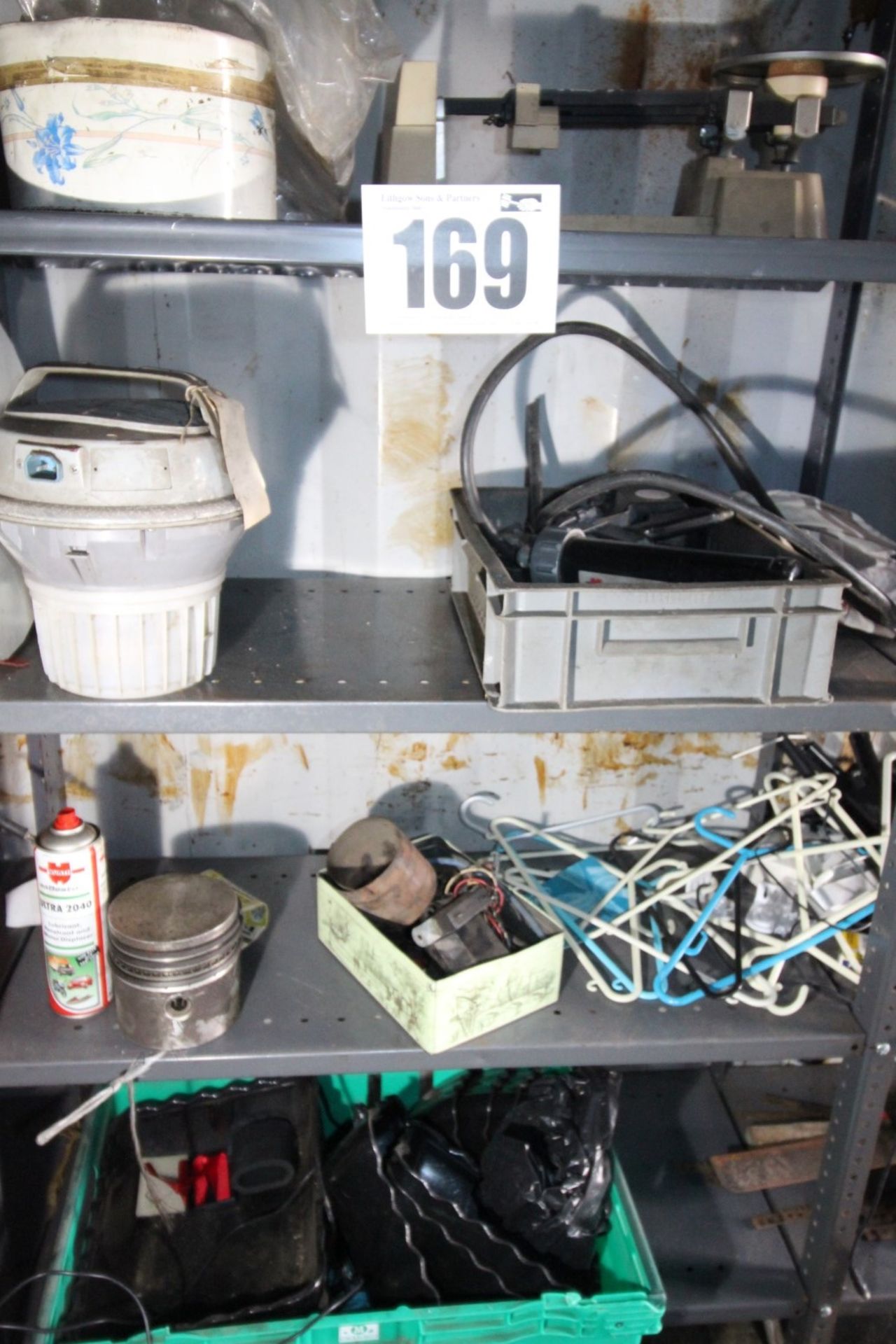 CONTENTS 4 SHELVES SECTION RACK INC. HACKSAWS, PRECISION WEIGH SCALES, AIR OP GREASE DISPENSER