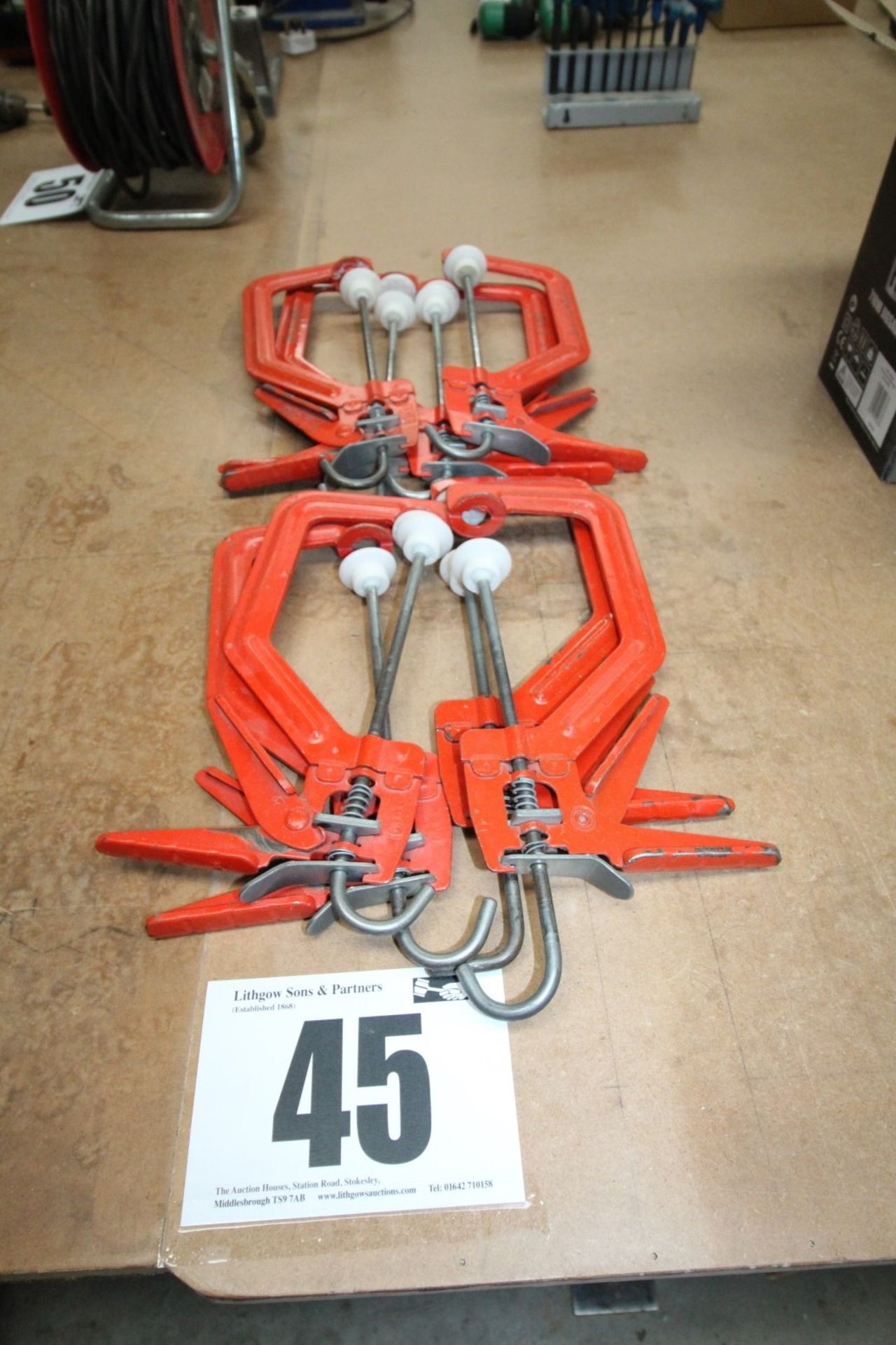 SET OF 8 RED QUICK CLAMPS APPROX. 6INCH