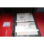 RED RING BINDER AND CONTENTS OF FIRST DAY COVER POSTCARDS ARSENAL V. MANCHESTER UNITED