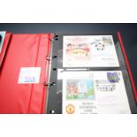 RED RING BINDER AND CONTENTS OF FIRST DAY COVER POSTCARDS MANCHESTER UNITED