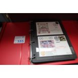 RED RING BINDER AND CONTENTS OF FIRST DAY COVER POSTCARDS MANCHESTER UNITED V. LIVERPOOL