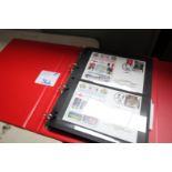 RED RING BINDER AND CONTENTS OF FIRST DAY COVER POSTCARDS MANCHESTER UNITED V. MARSEILLE