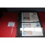 RED RING BINDER AND CONTENTS OF FIRST DAY COVER POSTCARDS FA CUP FINAL BRIGHTON V. MANCHESTER