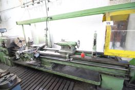 NILES MODEL 3150 FLAT BED CENTRE LATHE, BED LENGTH APPROX. 160INCH COMPLETE WITH 2 STEADYS, 1 YELLOW