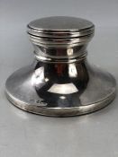 Large impressive Silver hallmarked inkwell 13cm diameter with hinged lid Birmingham by W I