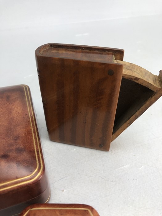 Three fine Italian made leather boxes and a treen snuff box styled as a book - Image 7 of 8