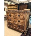 Low chest of four drawers with turned handles on bun feet, approx 47cm x 99cm x 88cm tall