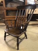 Low slat back Windsor elbow chair