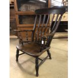 Low slat back Windsor elbow chair