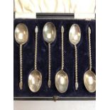 Six hallmarked silver spoons with twisted stem and square handle by maker Cooper Brothers & Sons Ltd