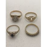 Four 9ct Gold rings all marked 375 total weight approx 8g