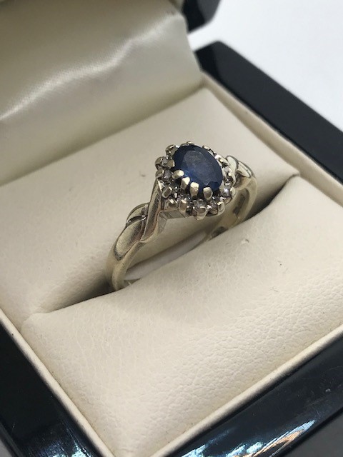 Hallmarked 9ct Gold Diamond & Sapphire ring approx size 'N' - Image 3 of 5