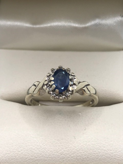 Hallmarked 9ct Gold Diamond & Sapphire ring approx size 'N'