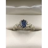 Hallmarked 9ct Gold Diamond & Sapphire ring approx size 'N'