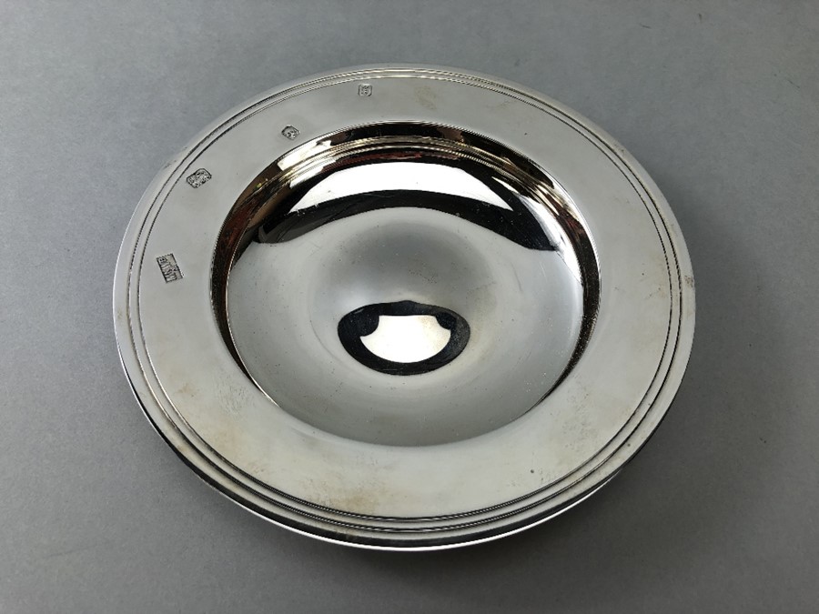 Silver hallmarked London Dish by Mappin & Webb approx 168g with paperwork for the Armada Dish