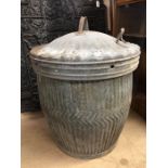 Galvanised wash tub with lid, approx 60cm tall