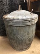 Galvanised wash tub with lid, approx 60cm tall