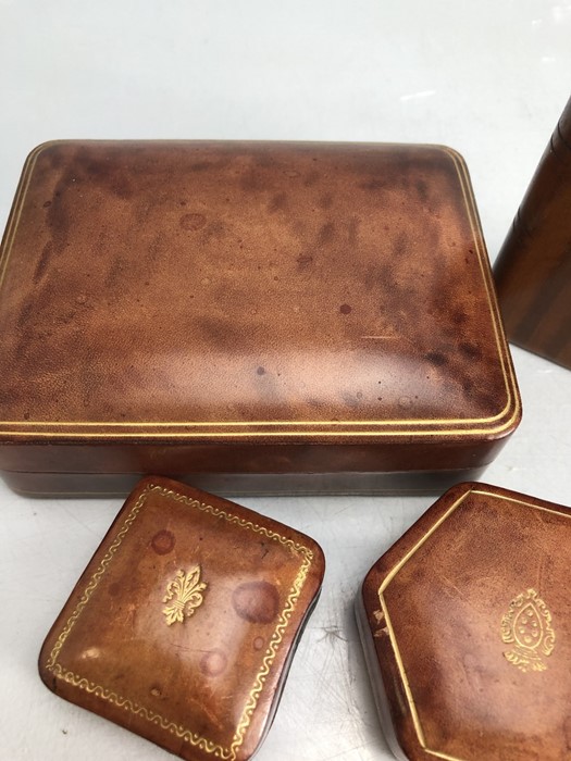 Three fine Italian made leather boxes and a treen snuff box styled as a book - Image 6 of 8