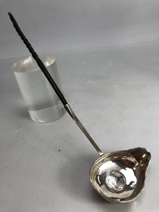 Georgian Silver toddy ladle with twisted handle and a George II coin inset to the bowl - Image 9 of 9