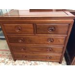 Imported Chinese rosewood chest of five drawers with carved cup handle detailing, approx 96cm x 48cm