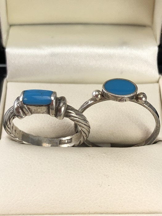 Two Silver rings set with Turquoise stones sixe K & R