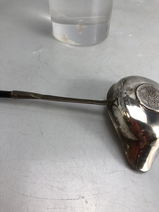 Georgian Silver toddy ladle with twisted handle and a George II coin inset to the bowl - Image 6 of 9