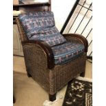 Small wicker arm chair with two cushions