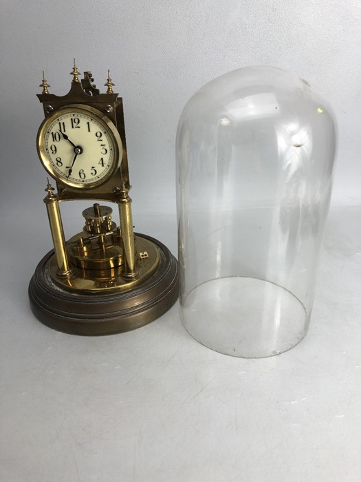 A brass 400-day clock, marked BHA, under glass dome, 29cm high overall - Image 7 of 7