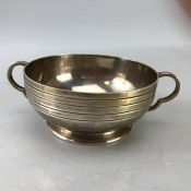 Silver London hallmarked twin handled bowl approx 172.5g by Edward Barnard & Sons Ltd engraved "