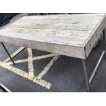 Large rustic wooden topped table with Metal legs