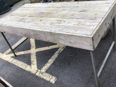 Large rustic wooden topped table with Metal legs